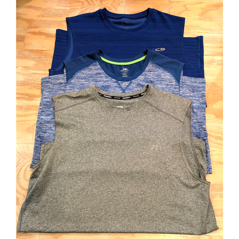 Men's Athletic Shirts Lg Sleeveless 3 Ct Blue Grey Russell Champion Pro Player